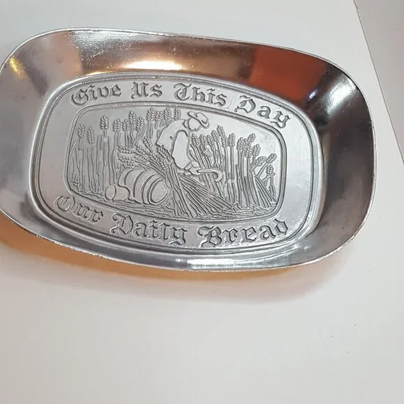 Give Us This Day Our Daily Bread Hand Cast Aluminum Bread Tray Vintage 1977 New - Picture 1 of 7